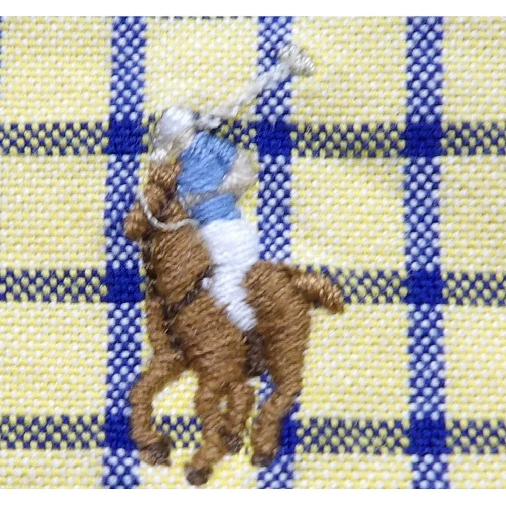 Ralph Lauren Boys Yellow Blue Plaid Long Sleeve Button Flesh Pony Shirt S 8 OCBD
